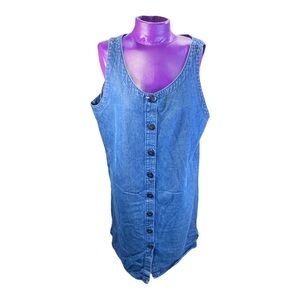 L.L.Bean Vintage blue button up denim romper overall dress 10 regular short